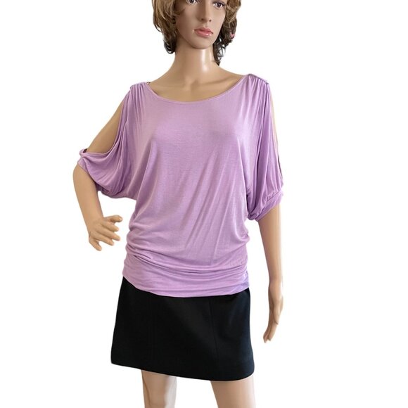 J Mode USA Lavender Cold Shoulder Top Womens Sz L Metal Ring Embellishment Marth - Picture 10 of 10
